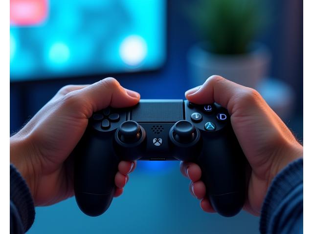 Oyun kontrol cihazı ve alternatif bir giriş cihazını kullanan bir oyuncunun ellerini gösteren yakın çekim. Kontrol özelleştirme arayüzü.