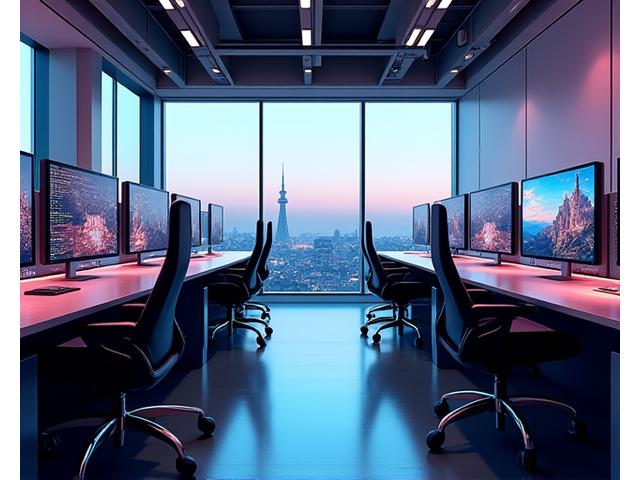 Gökada Oyun'un İstanbul ofisi. Modern, dinamik ve teknolojik bir çalışma ortamını yansıtan detaylar, neon ışıklar ve oyun konseptli dekorasyon.