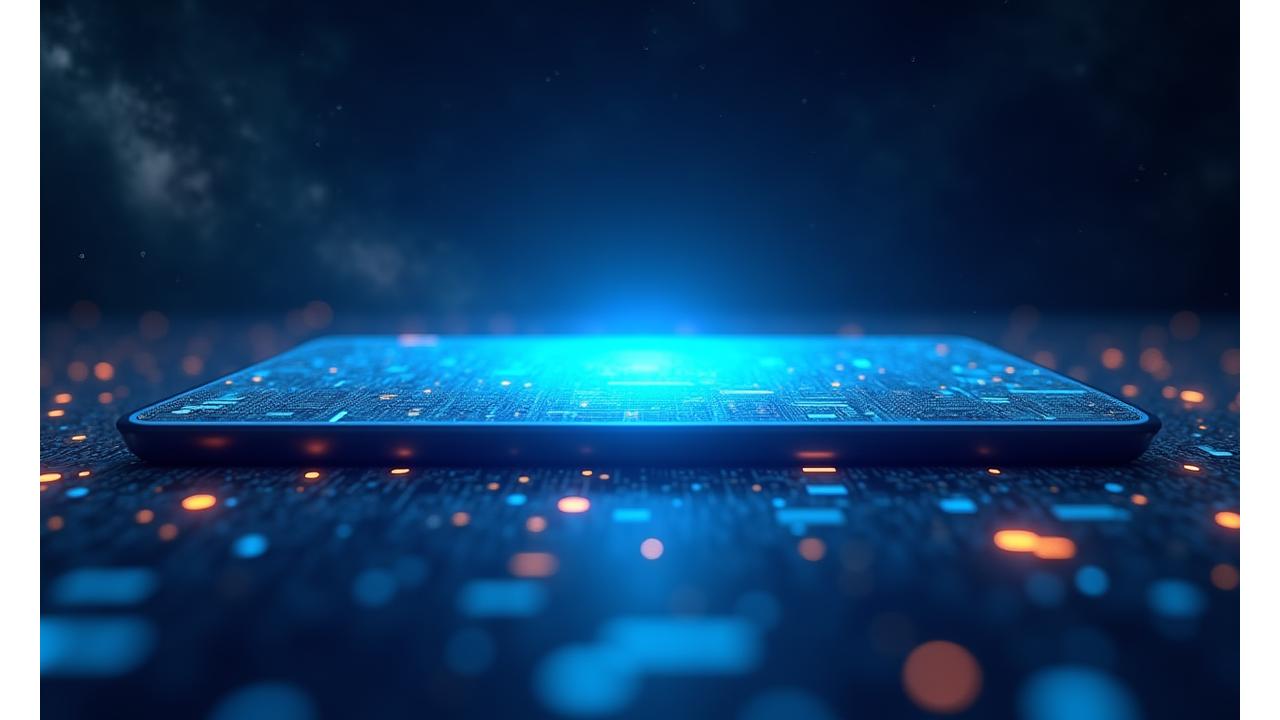 Gökada Oyun platformu genel görünümü, neon ışıklarla süslenmiş bir oyun arayüzü ve arkasında soyut galaksi temalı bir alan