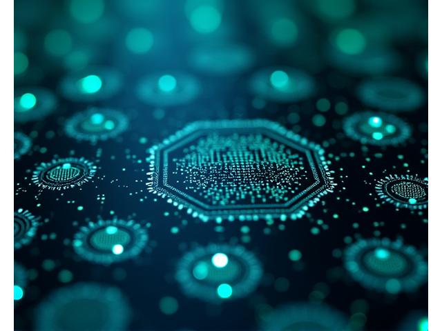 Yapay zeka ve blockchain teknolojisinin oyun içindeki gösterimi, dijital simgeler ve veri akışları