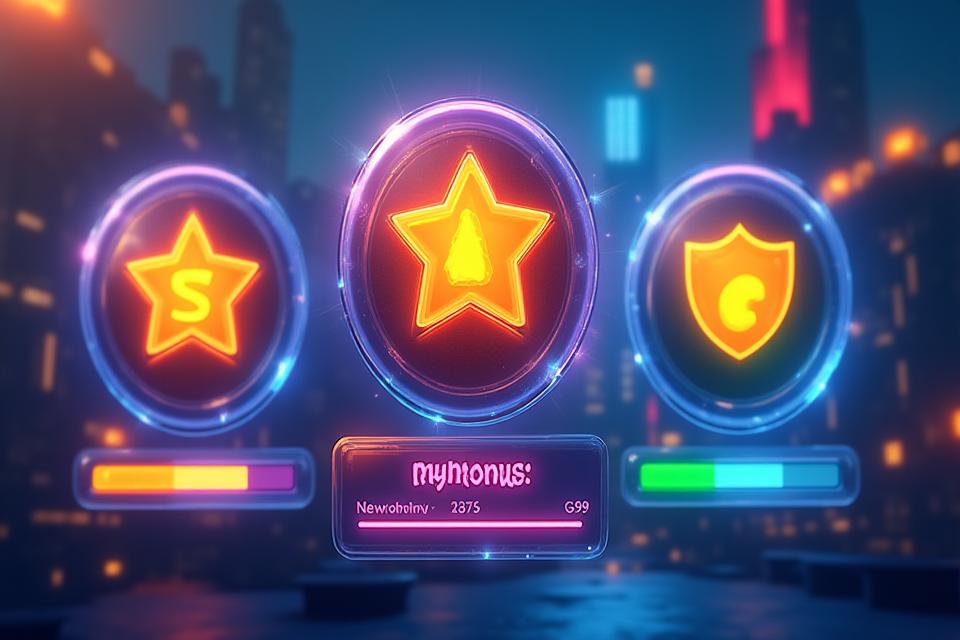 Bir oyun arayüzü üzerinde canlandırılmış başarı kilitleme, ödül kazanma ve ilerleme çubuğu gibi gamification elementleri.
