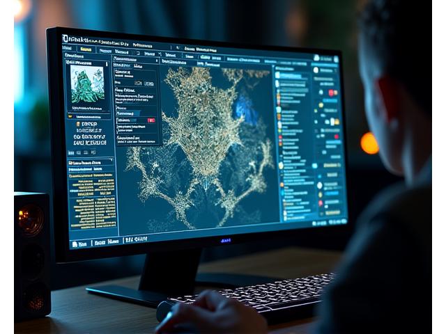 Detaylı PC oyun arayüzü örneği, karmaşık HUD ve menü elemanlarıyla.